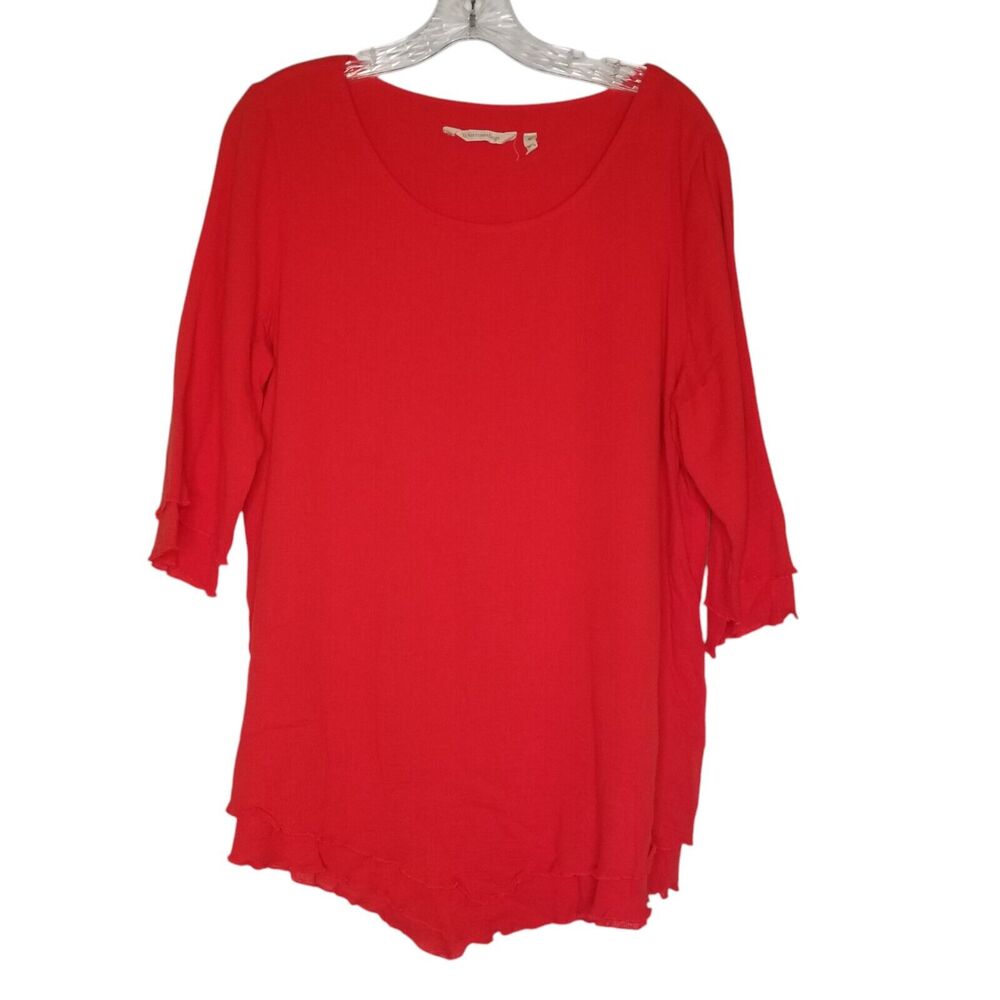 Soft Surroundings Orange Soft Gauzy Cotton 3/4 Sleeve Top Medium Beach Lagenlook
